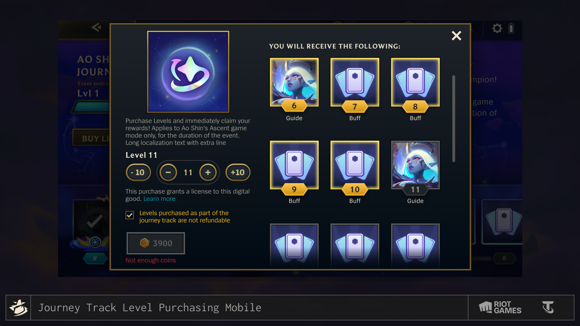 Level Purchasing Modal — Mobile