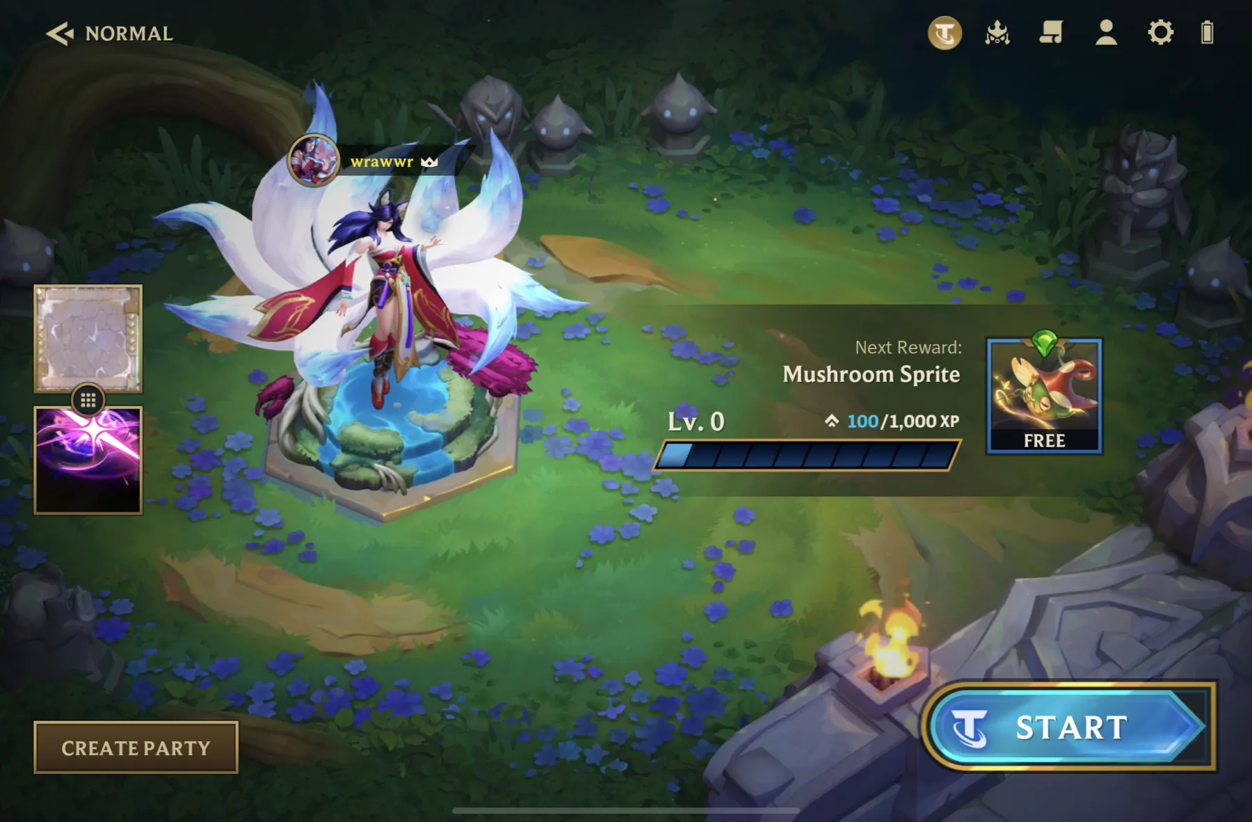 TFT lobby screen in Unreal Engine — party state, loadout preview and pass progression