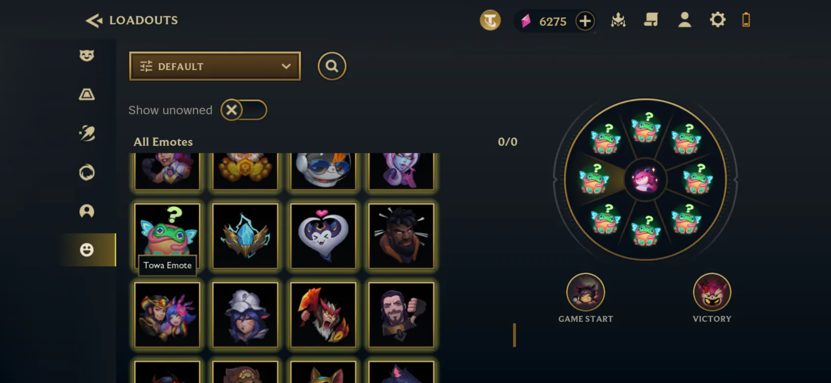 Emote wheel screen, TFT around-game in Unreal Engine