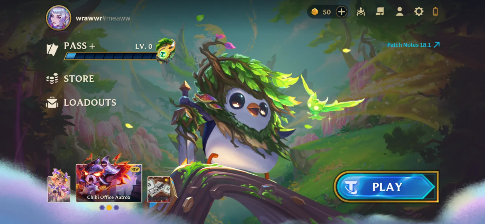 Home screen, TFT around-game in Unreal Engine