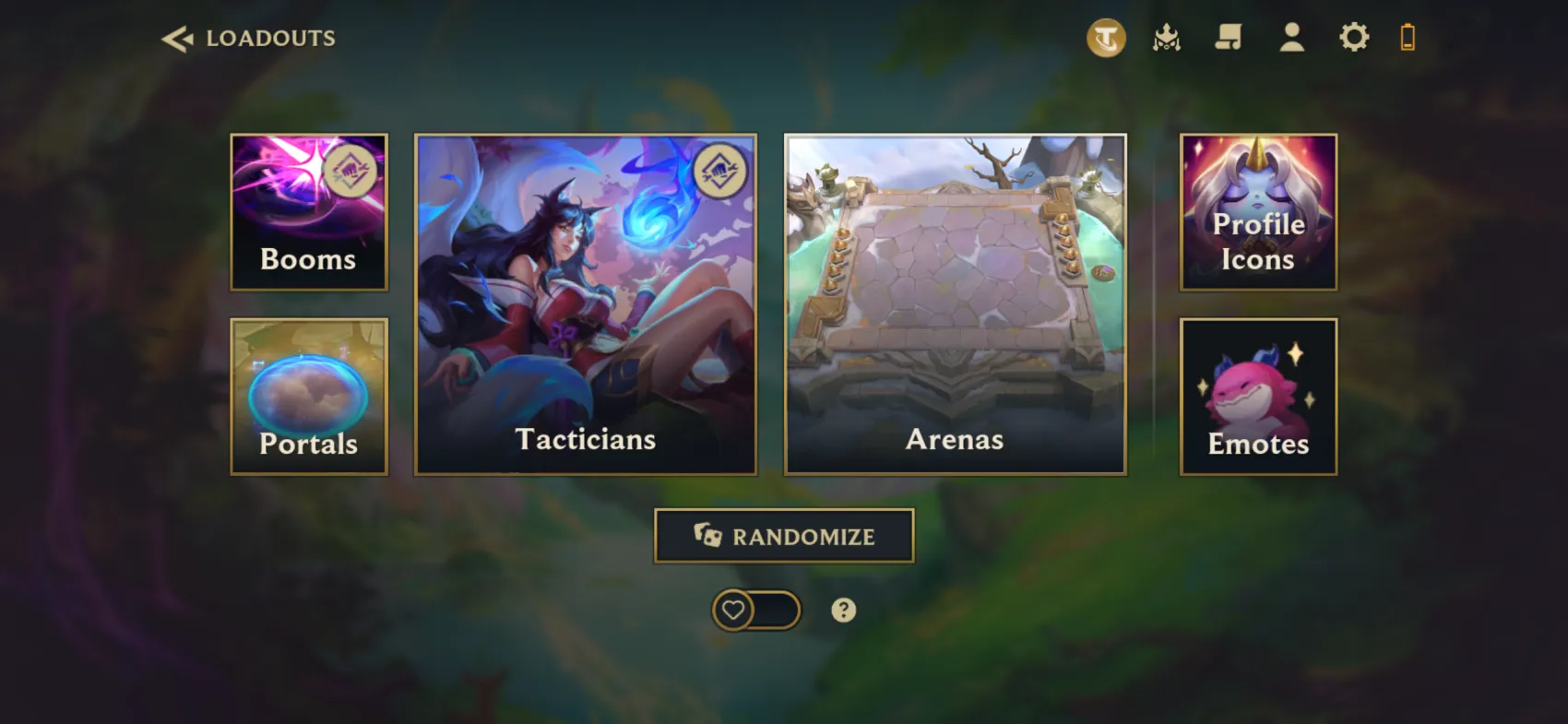 Loadouts landing screen, TFT around-game in Unreal Engine
