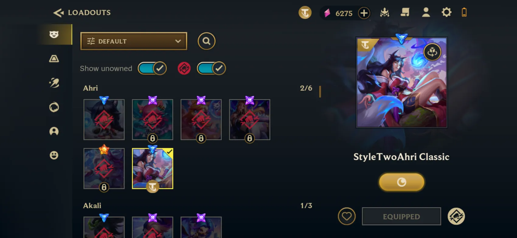 Loadouts catalog screen, TFT around-game in Unreal Engine