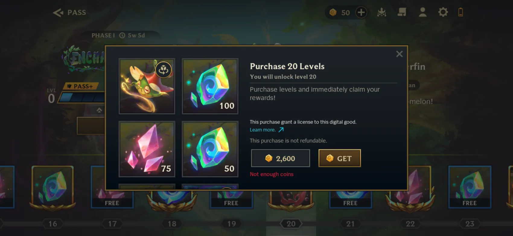 Level purchase modal screen, TFT around-game in Unreal Engine