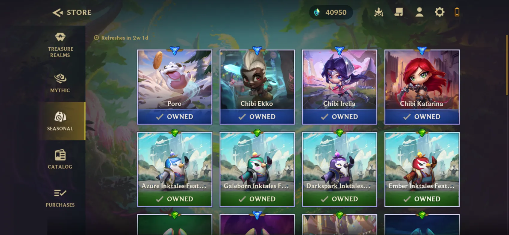 Seasonal store screen, TFT around-game in Unreal Engine