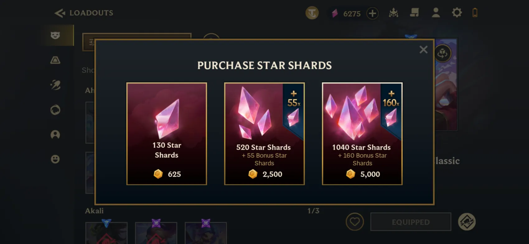 Star Shards screen, TFT around-game in Unreal Engine