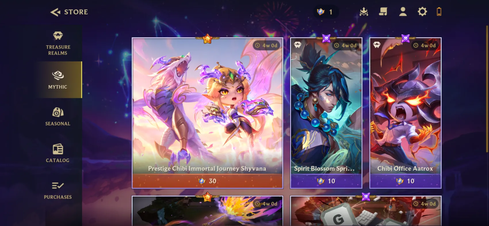 Mythic store screen, TFT around-game in Unreal Engine